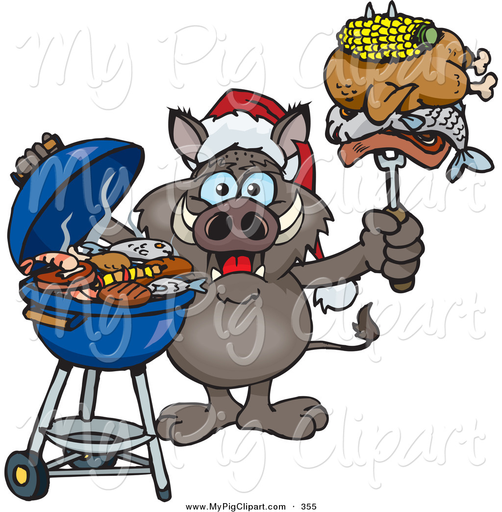 1024x1044 Swine Clipart Of A Festive Grilling Boar Wearing A Santa Hat