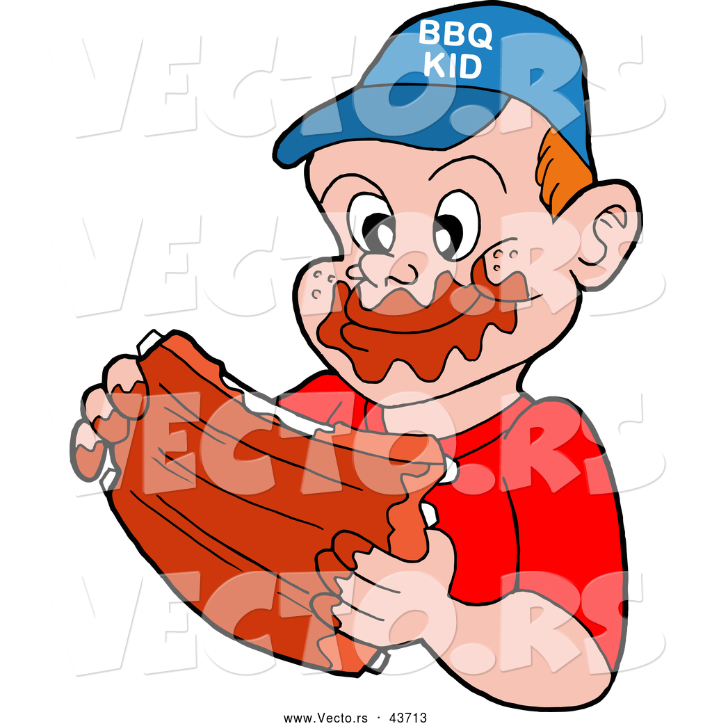 1024x1044 Vector Of A Happy Cartoon Boy Eating Tasty Bbq Ribs By Lafftoon