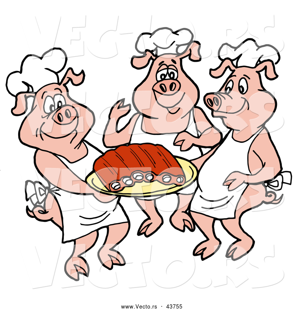 1024x1044 Vector A Three Happy Cartoon Chef Pigs Serving Platter Full