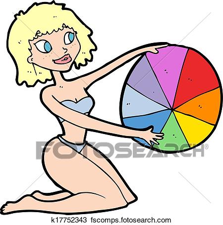 450x455 Clipart Of Cartoon Bikini Girl With Beach Ball K17752343