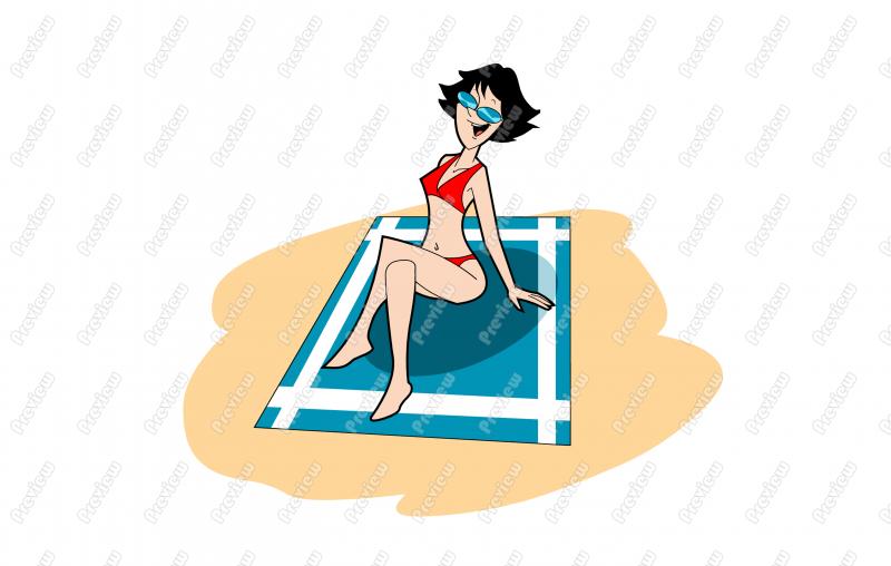 800x508 Beach Woman Tanning Character Clip Art