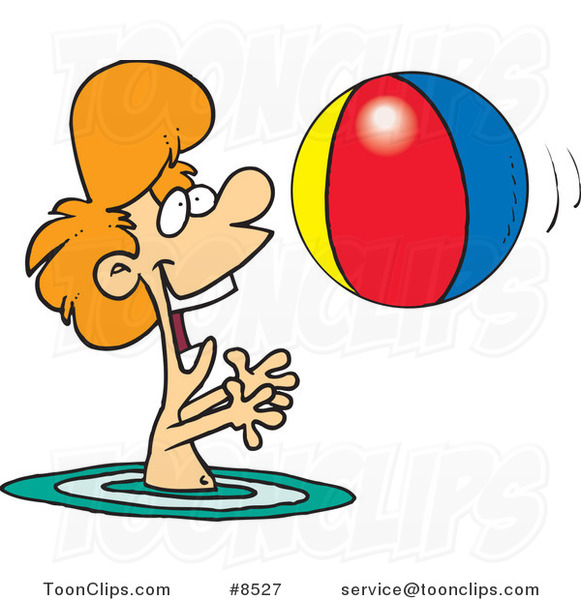 581x600 Cartoon Boy Playing With A Beach Ball In The Water