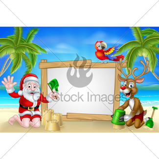 325x325 Christmas Cartoon Santa On Beach Gl Stock Images