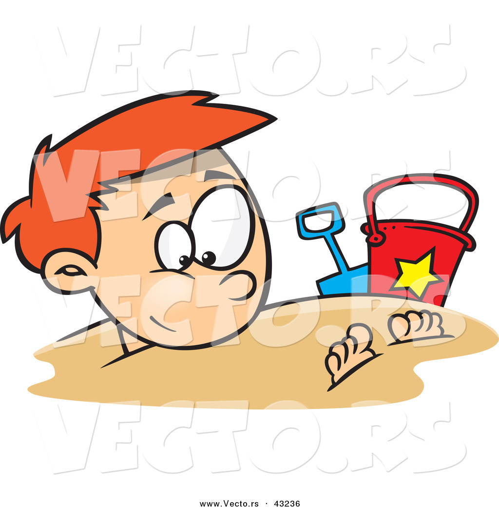 1024x1044 Vector Of A Cartoon Boy Buried Under Beach Sand By Toonaday