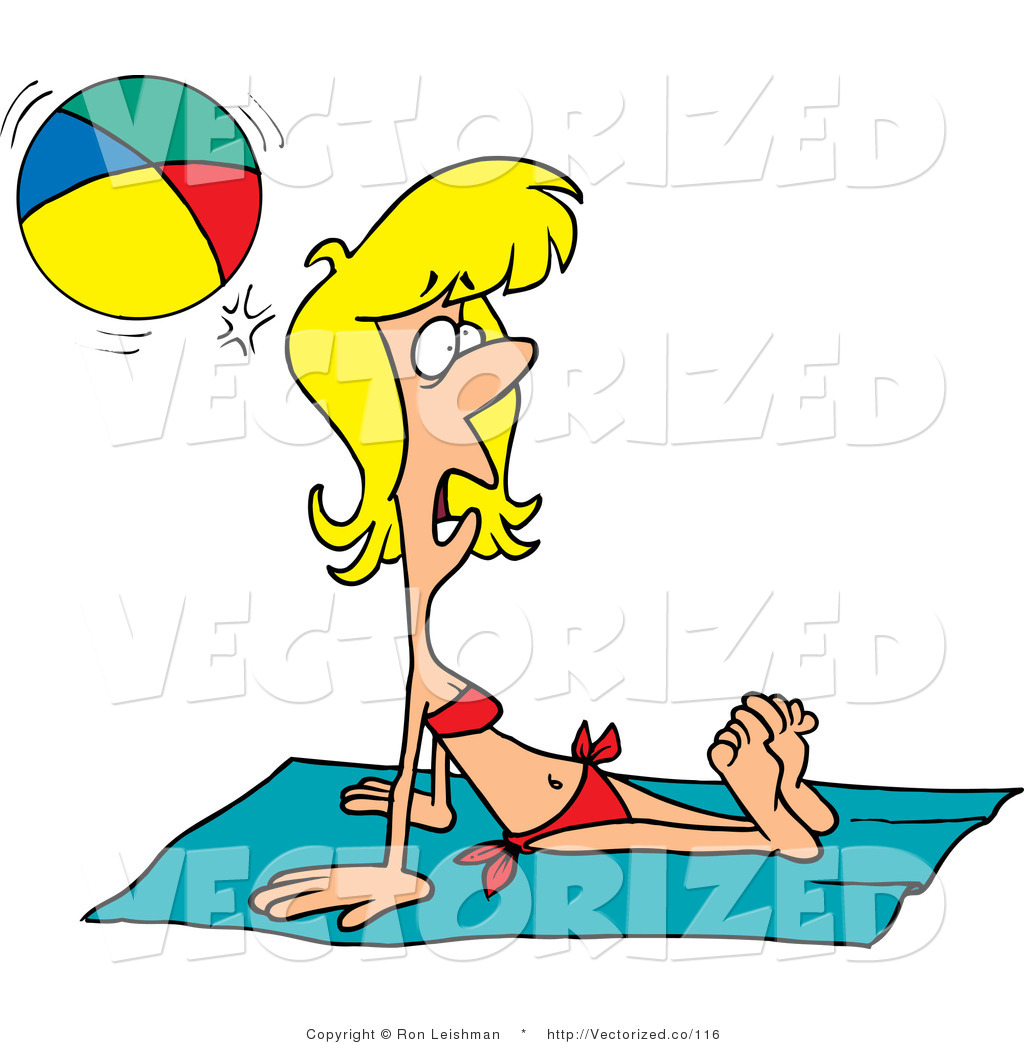 1024x1044 Vector Of A Surprised Cartoon Summer Woman Getting Hit By A Beach