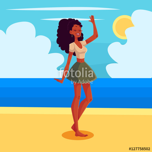 500x500 Young Barefooted African American Woman Dancing On The Beach