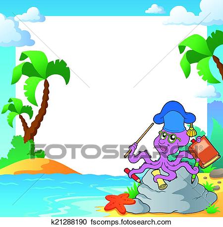 450x458 Clipart Of Beach Frame With Octopus Teacher K21288190