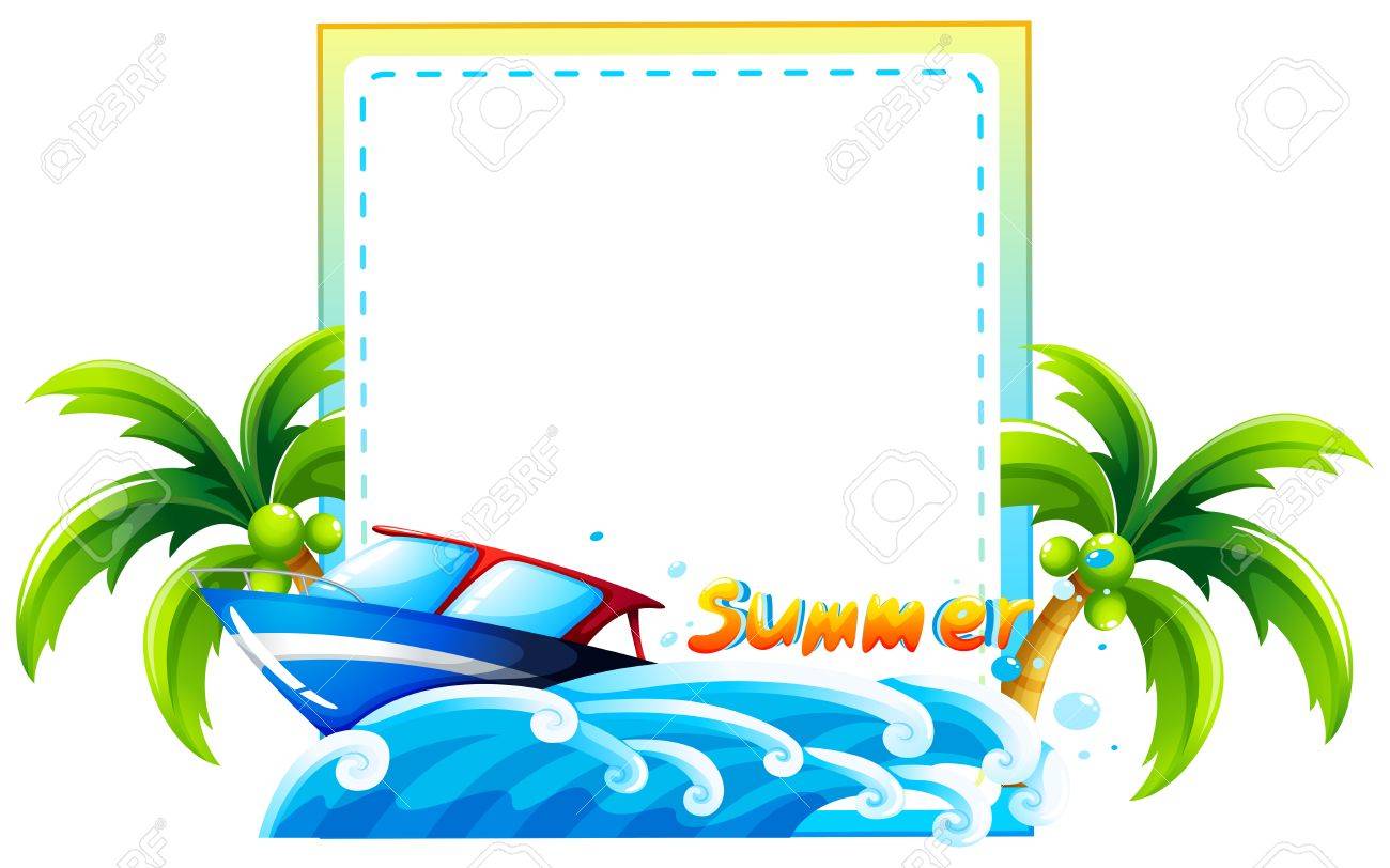 1300x812 Frame Of Summer Theme With Beach And Boat Royalty Free Cliparts