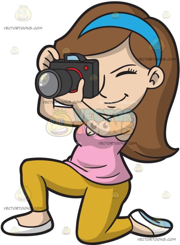 588x800 A Young Woman Snapping Pictures At Beach Sunset Cartoon Clipart