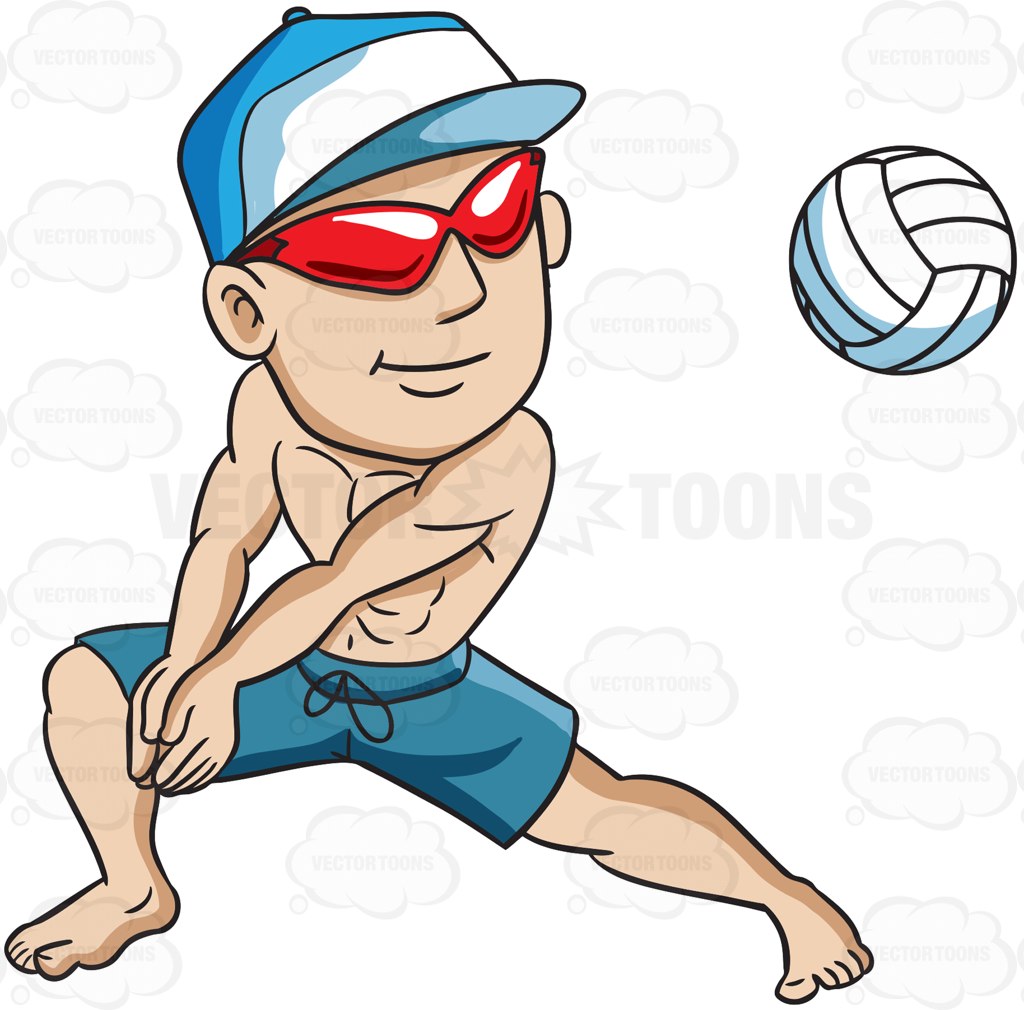 1024x1010 A Man Enjoying A Game Of Beach Volleyball Cartoon Clipart