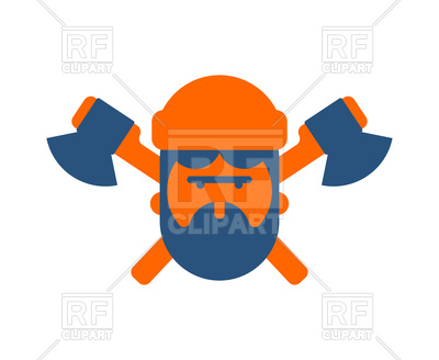 400x328 Lumberjack Icon. Woodcutter Sign. Feller With Beard And Axes