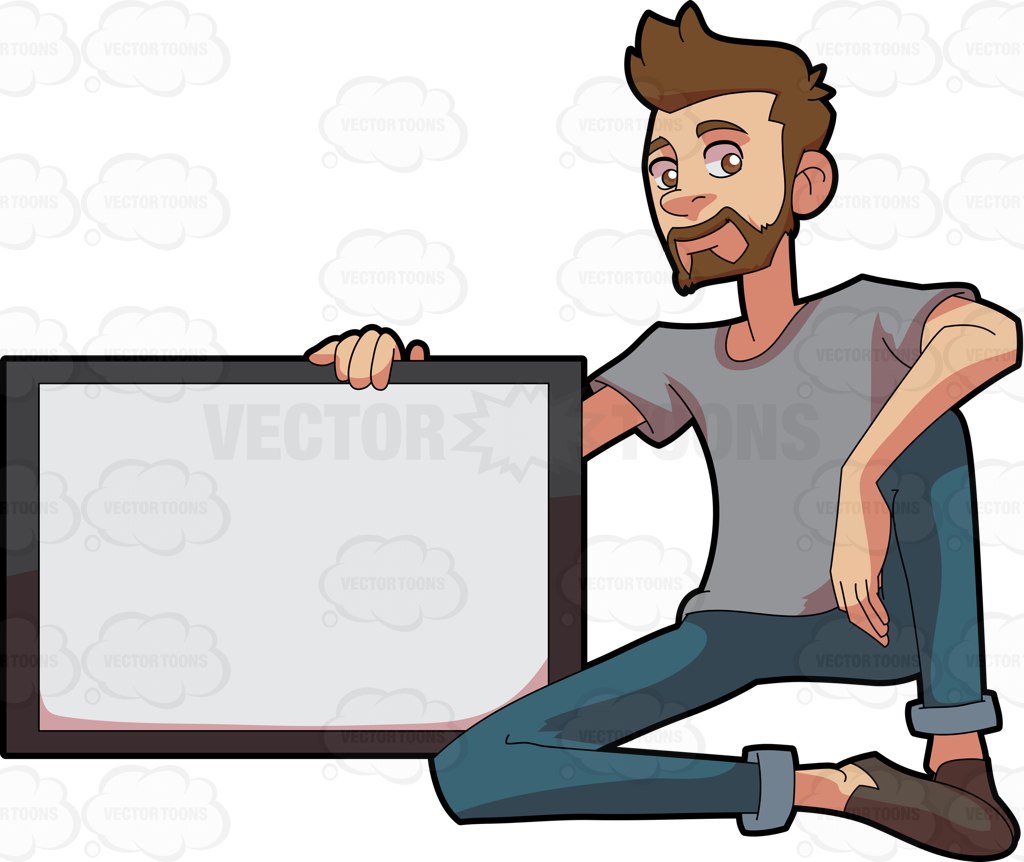 1024x862 A Man With A Beard Holding A Board Cartoon Clipart
