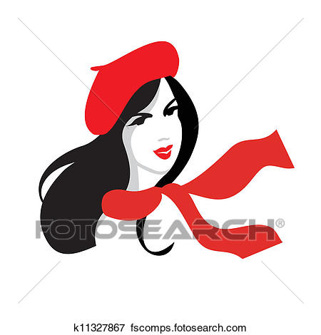 450x470 Clip Art Of Beauty Vector Of Girl In Red Beret K11327867