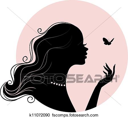 450x413 Clipart Of Beauty Woman With Butterfly K11072090