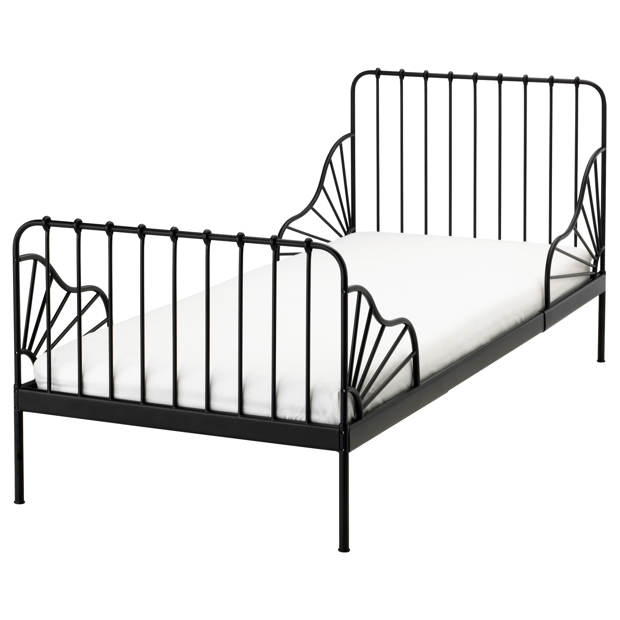 2000x2000 Minnen Ext Bed Frame With Slatted Bed Base Black 80x200 Cm