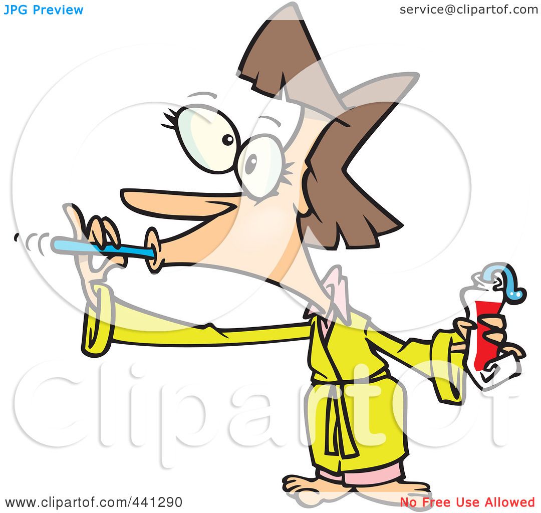 1080x1024 Cartoon Of A Girl Holding Her Teddy Bear And Brushing Her Teeth