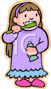 171x300 Colorful Cartoon Of A Brown Haired Girl Brushing Her Teeth Before