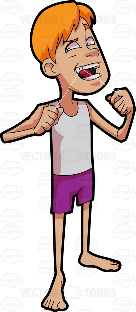 448x1024 A Man Flosses Before Bedtime Cartoon Clipart