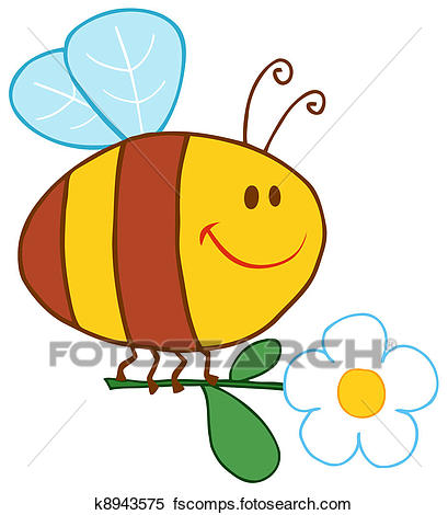 409x470 Clipart Of Happy Bee Flying With Flower K8943575