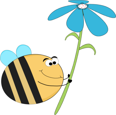 400x398 Funny Bee With A Blue Flower Clip Art