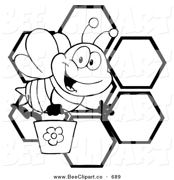 600x620 Cartoon Vector Clip Art Of A Black White Bee Waving