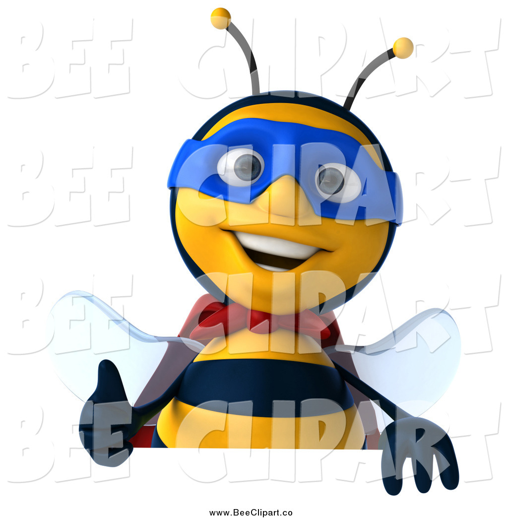 1024x1044 Clip Art Of A 3d Happy Bee Super Hero Over A Sign With A Thumbs Up