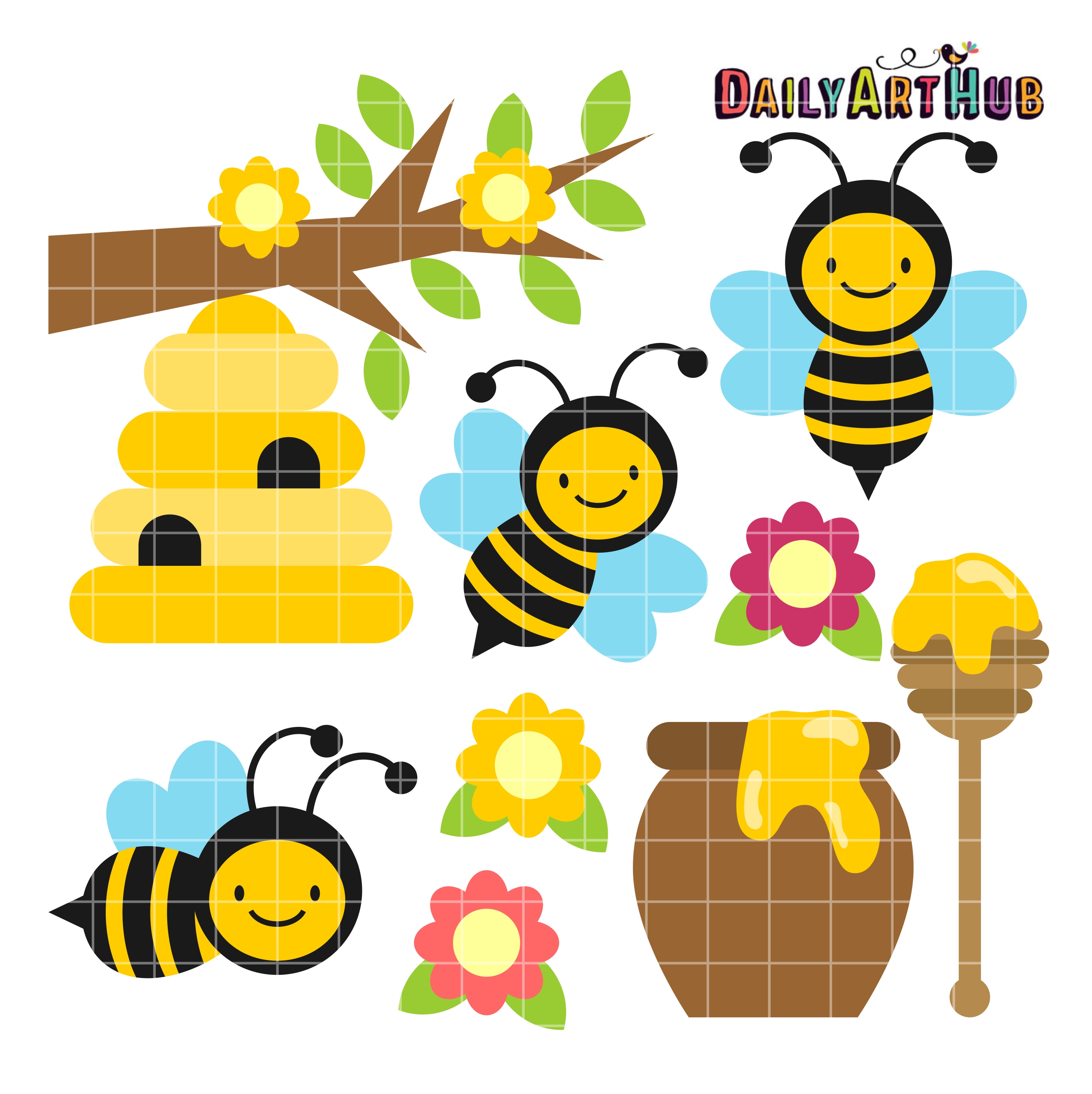 2664x2670 Happy Honey Bees Clip Art Set Daily Art Hub