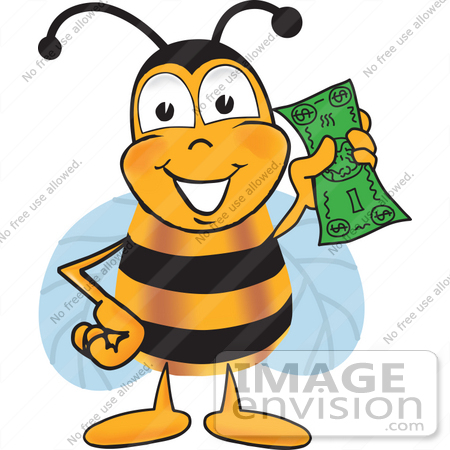 450x450 Clip Art Graphic Of A Honey Bee Cartoon Character Holding A Dollar