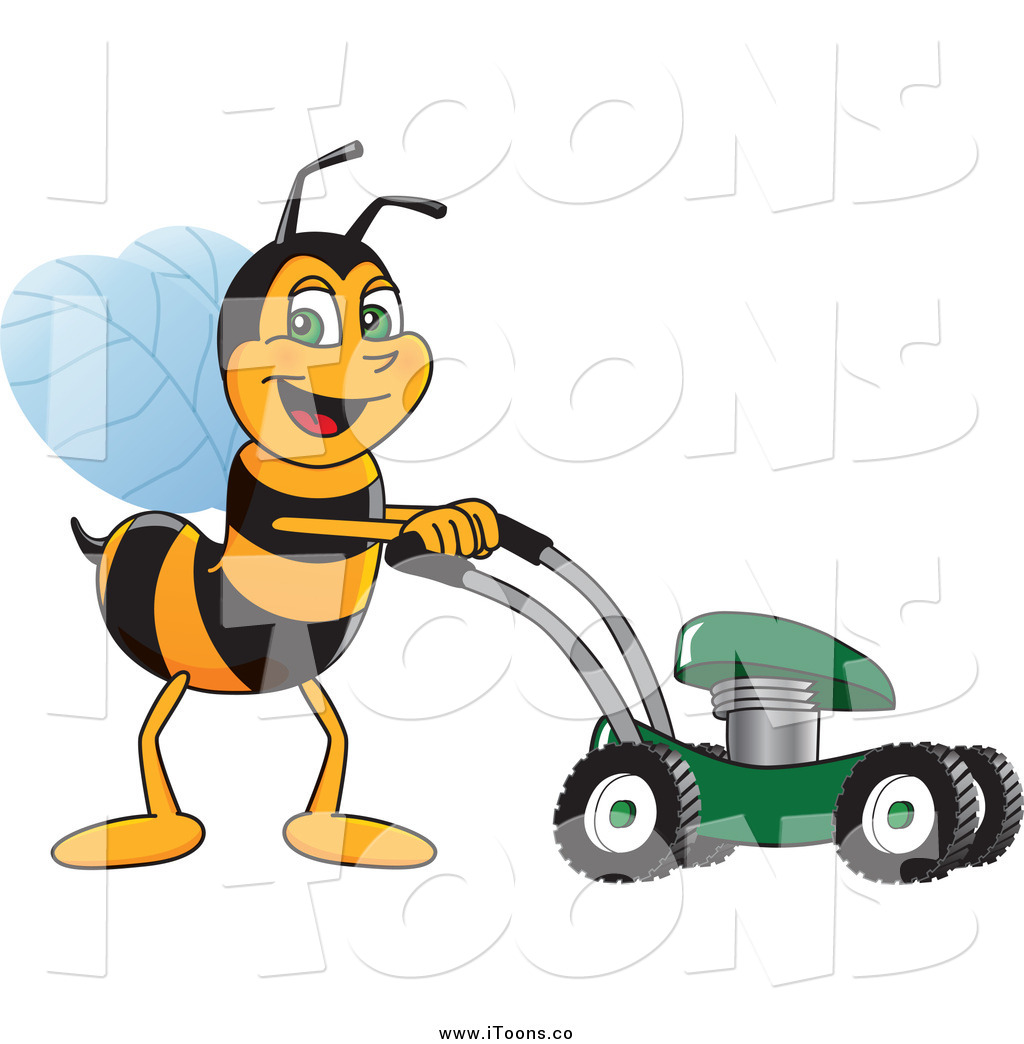 1024x1044 Vector Clip Art Of A Worker Bee Operating A Lawn Mower By