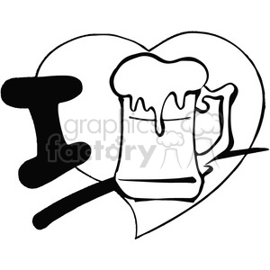 300x300 Royalty Free I Love Beer In Black And White 389780 Vector Clip Art
