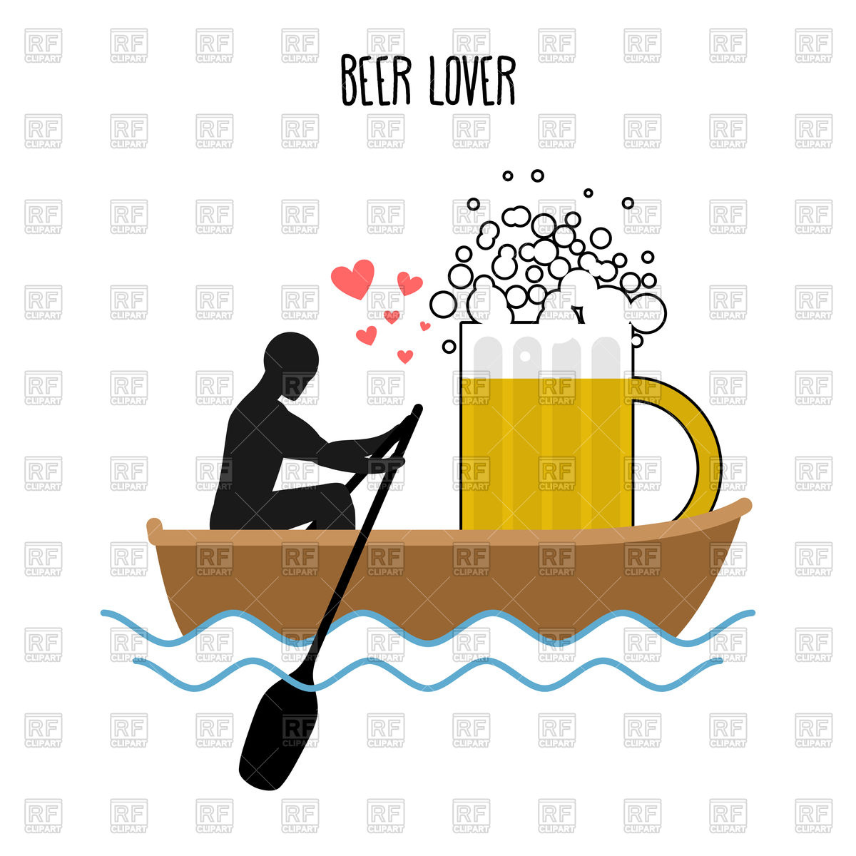 1200x1200 Beer Lover. Man And Beer Mug In Boat. Royalty Free Vector Clip Art