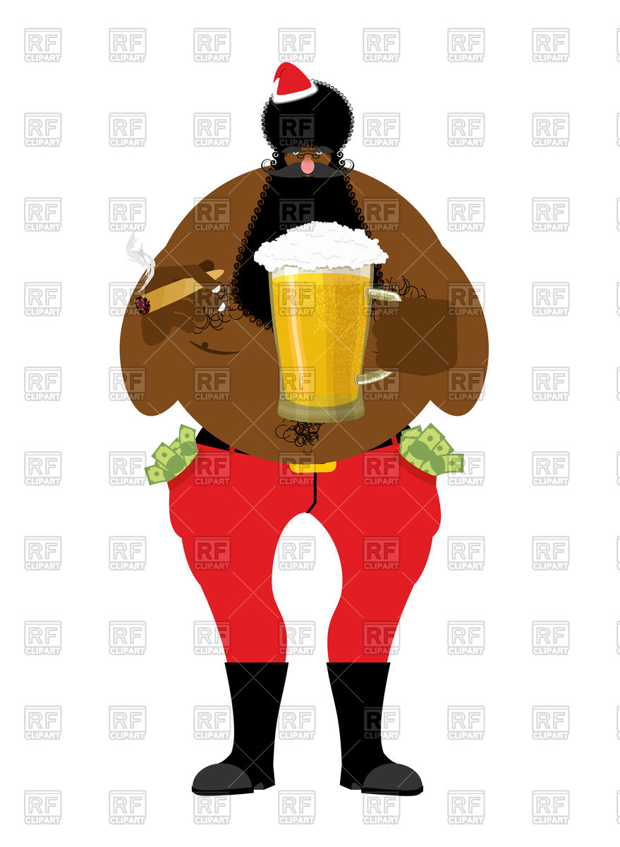 879x1200 Bad Black Santa Claus With Beer And Cigar Royalty Free Vector Clip