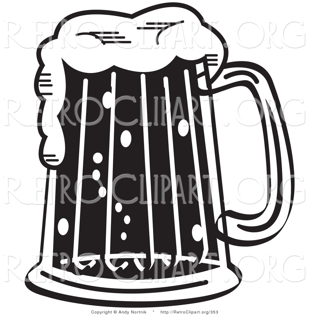 1024x1044 Retro Clipart Of A Black And White Frothy Beer Mug In A Bar By
