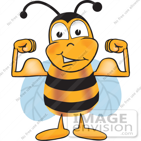 450x450 Clip Art Graphic Of A Honey Bee Cartoon Character Flexing His Arm