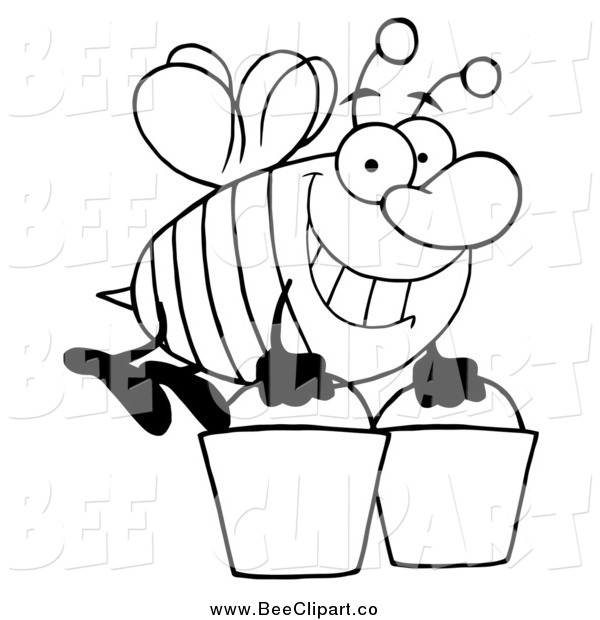 600x620 Cartoon Vector Clip Art Of A Black And White Worker Bee Carrying