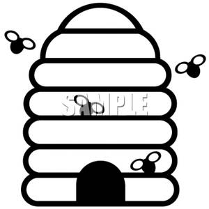 300x300 And White Bees At A Beehive Clipart Picture