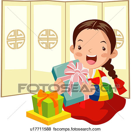 450x455 Clip Art Of First Day Of The Year, Gift, Present, Korean Dress