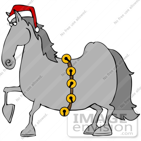 450x450 Clip Art Graphic Of A Festive Christmas Horse Wearing A Santa Hat