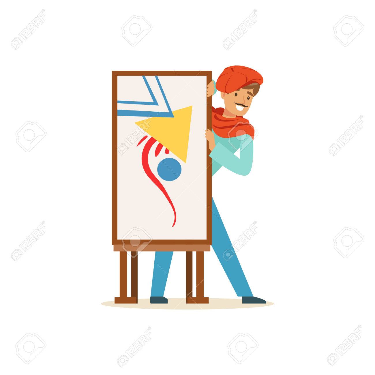 1300x1300 Smiling Male Painter Artist Character Wearing Red Beret Presenting