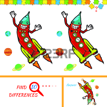 450x450 Find Ten Differences Between The Two Pictures. Cartoon Rocket