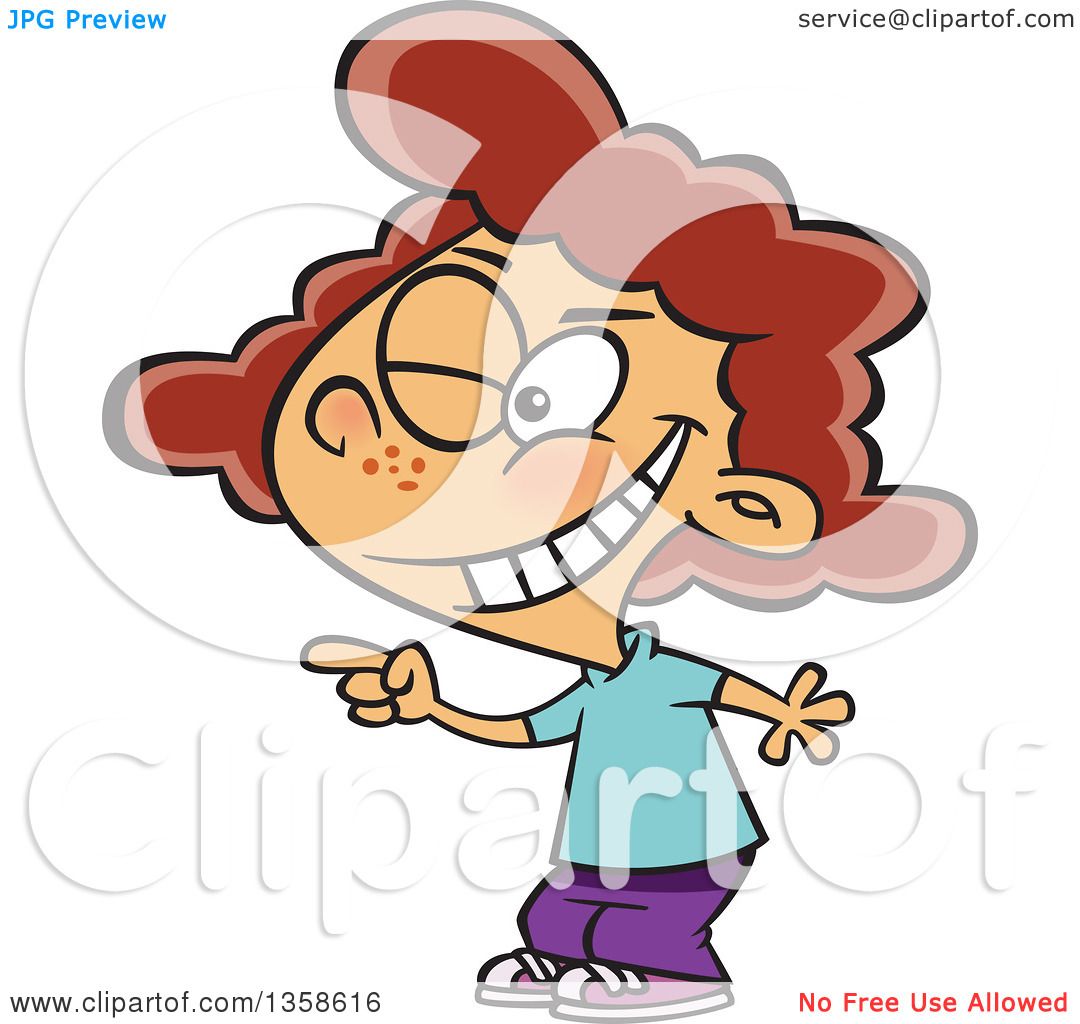 1080x1024 Clipart Of A Cartoon Red Haired White Girl Winking And Pointing