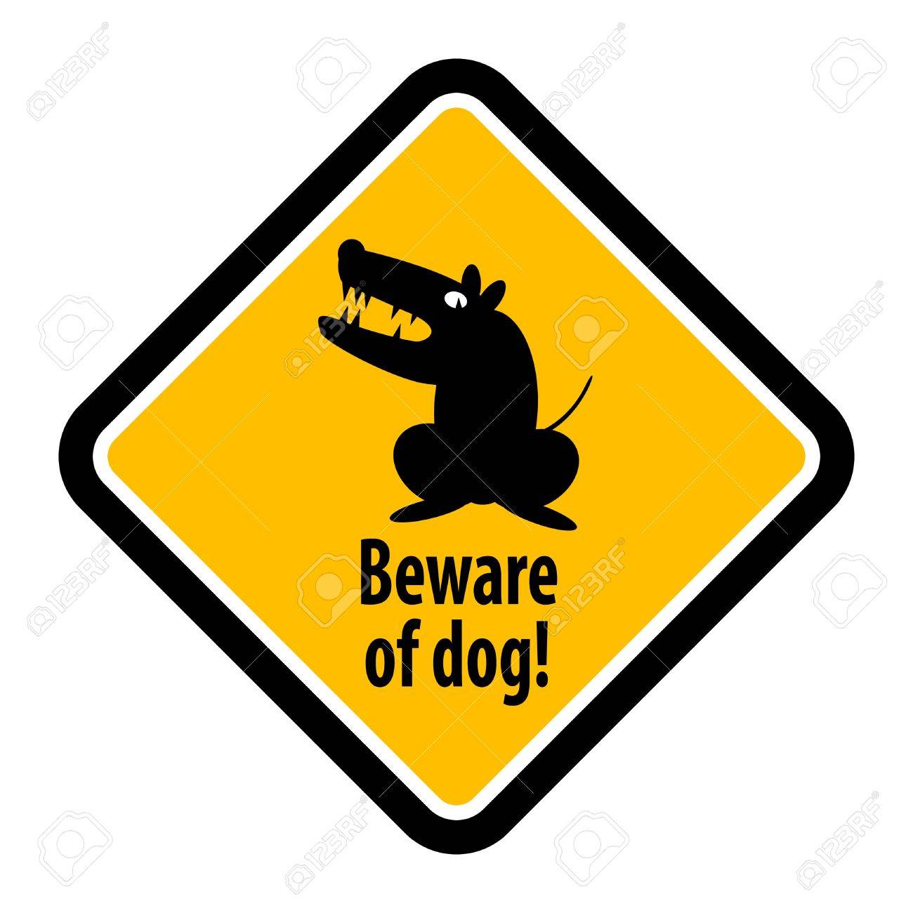 1300x1300 Yellow Warning Plate With Dog Silhouette And The Text Beware