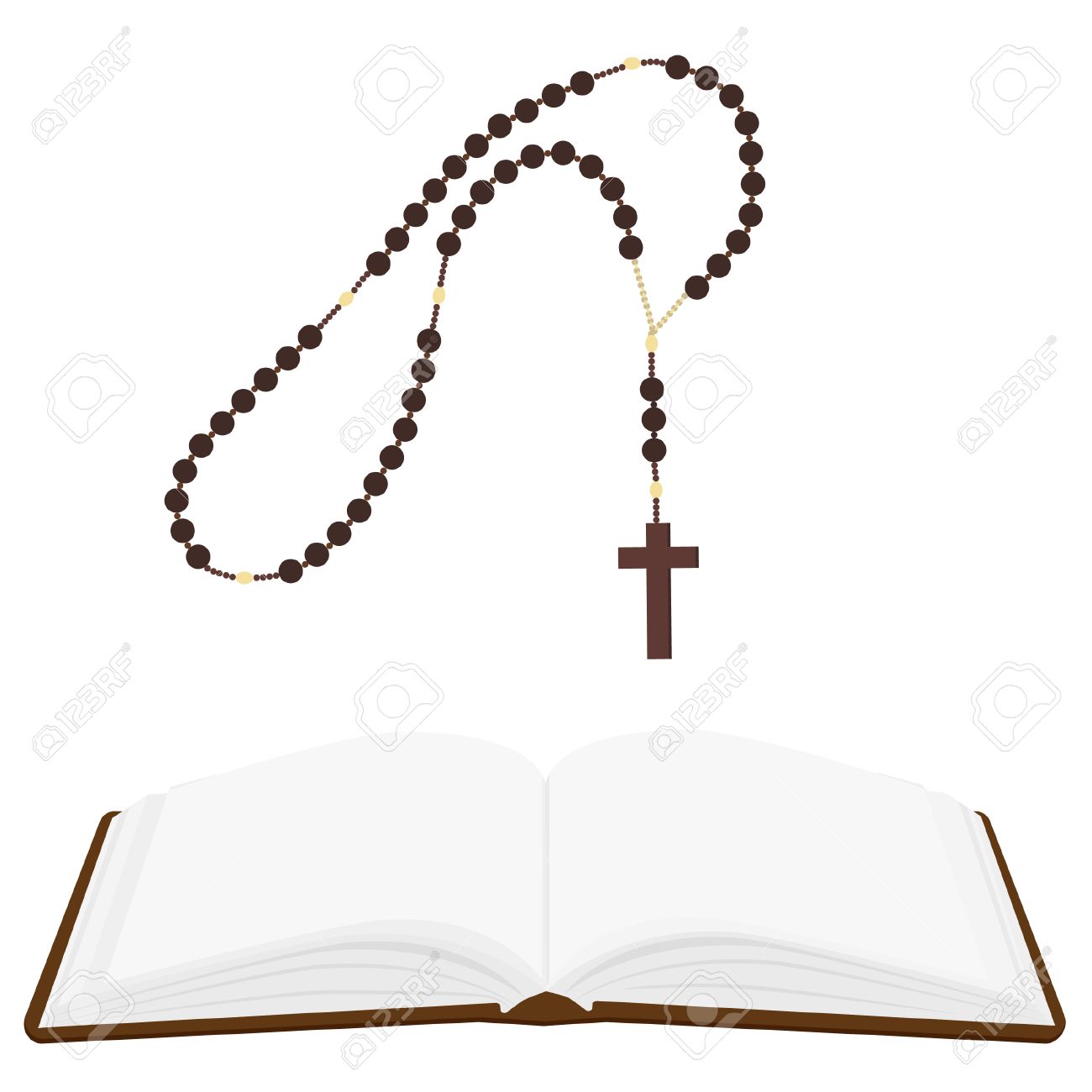 1300x1300 Brown Opened Holy Bible And Rosary Beads With Cross Vector