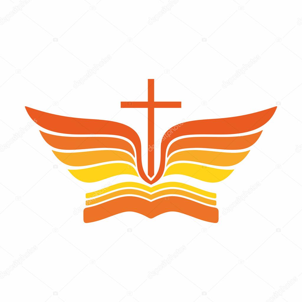 1024x1024 Church Logo. Bible, Jesus' Cross And Angel Wings. Stock Vector