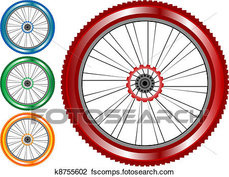 450x348 Clipart Of Set Of Colored Bike Wheel With Tire And Spokes Isolated