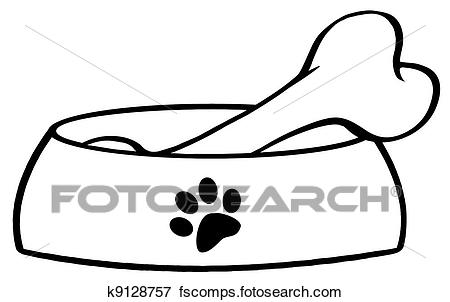 450x302 Clip Art Of Outlined Dog Bowl With Big Bone K9128757