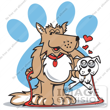 450x450 Cartoon Clip Art Graphic Of A Big Dog Carrying A Little White Dog
