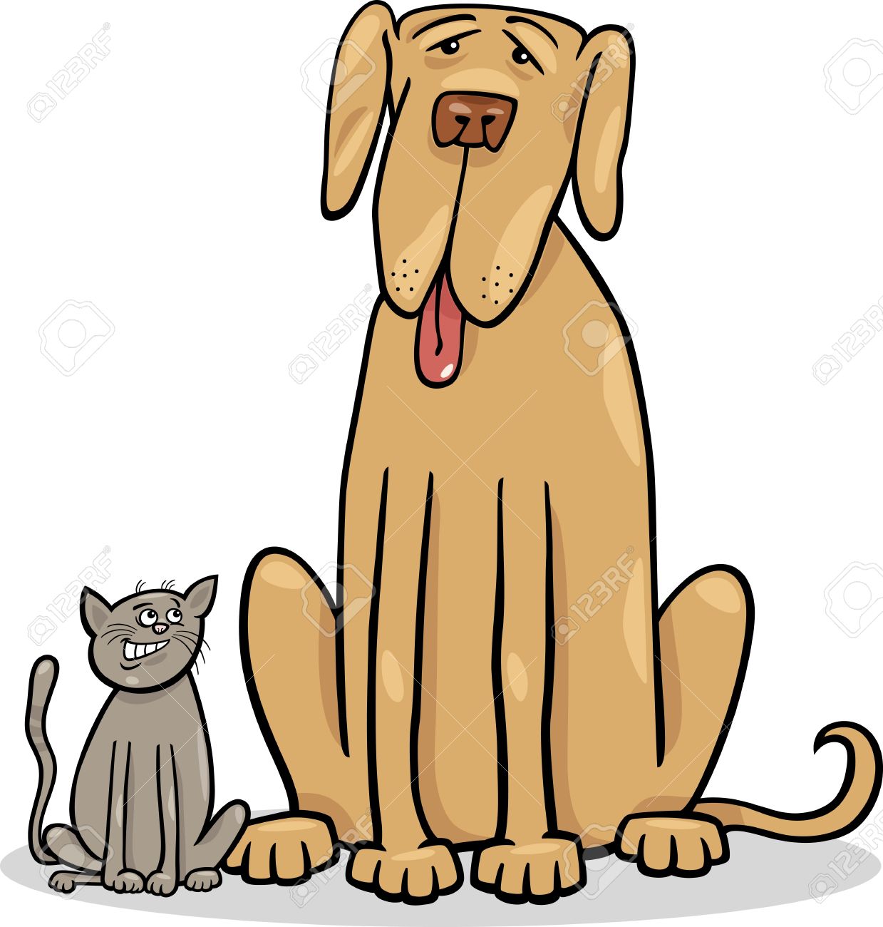 1239x1300 Cartoon Illustration Of Cute Small Cat And Funny Big Dog Or Great