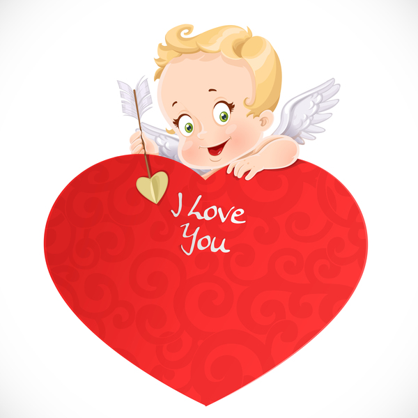 600x600 Cute Cupid With Big Red Heart And Valentine Card Vector