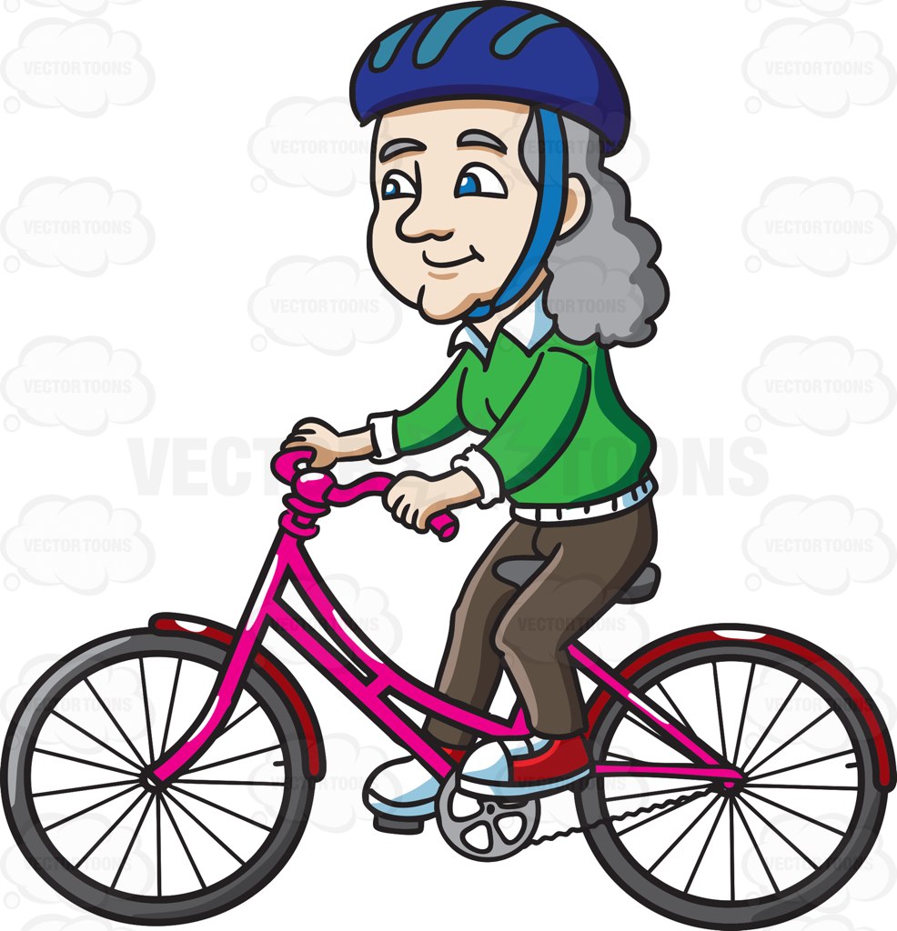 986x1024 A Female Senior Citizen Riding A Bike With Delight Cartoon Clipart